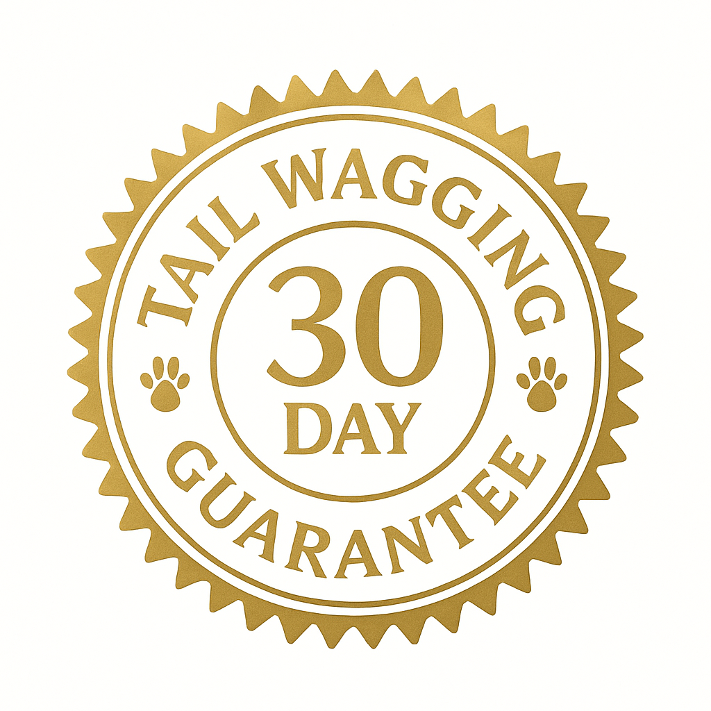 30 Day Returns text surrounded by paw prints on a white background