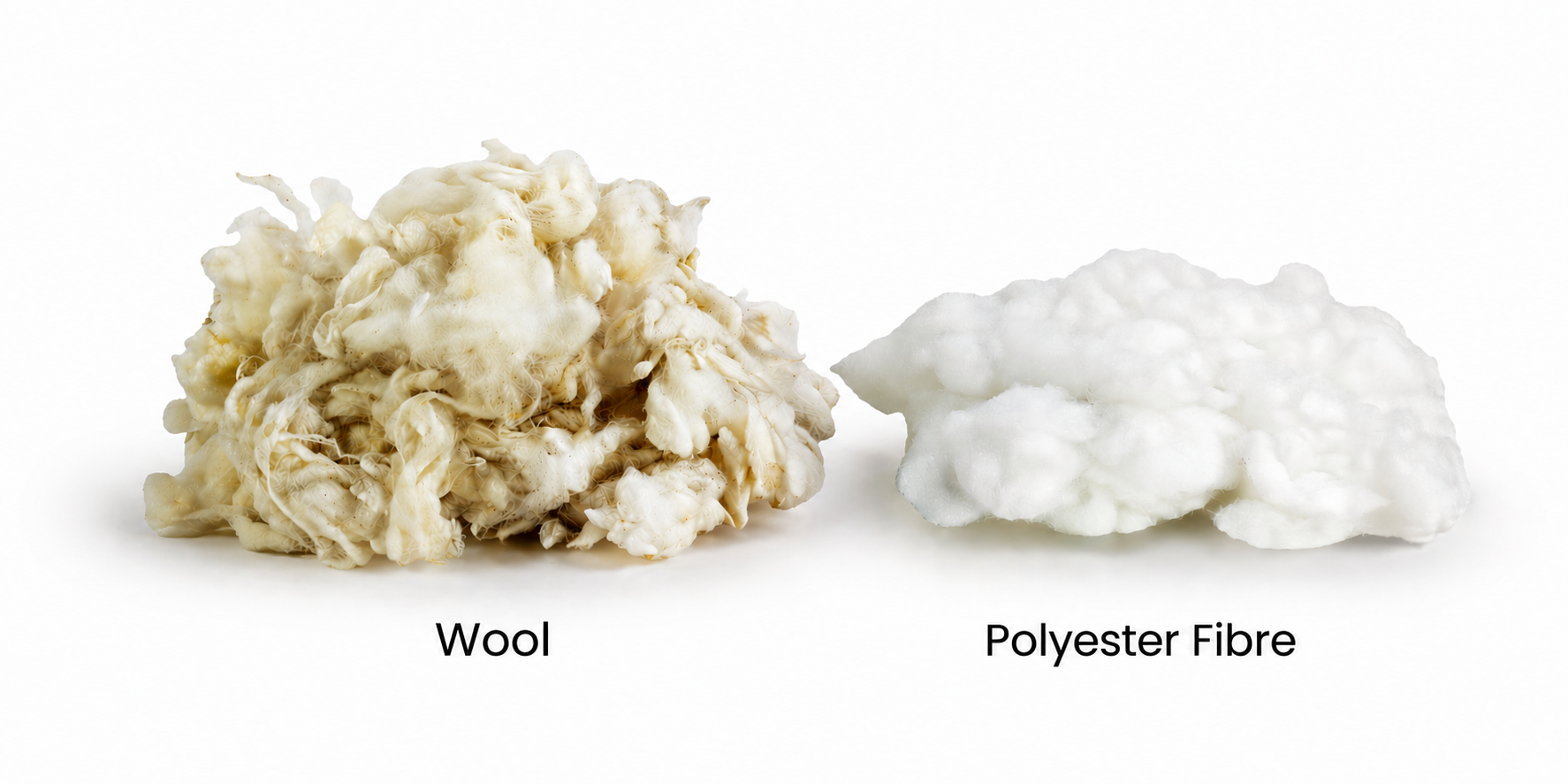 Comparison of wool and polyester fiber on a white background